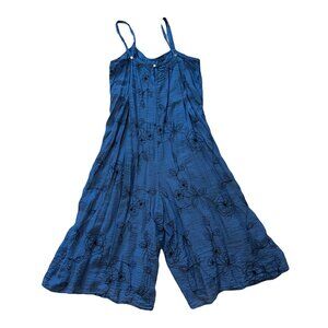 Cut Loose Blue Embroidered Wide-Leg Jumpsuit